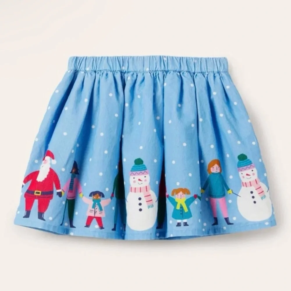 NWT Mini Boden Festive Blue Skirt with Holiday Characters
